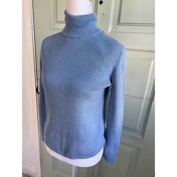 Vintage LL Bean Blue Ribbed Turtleneck – Medium – 100% Cotton – Latvia - Picture 1 of 3